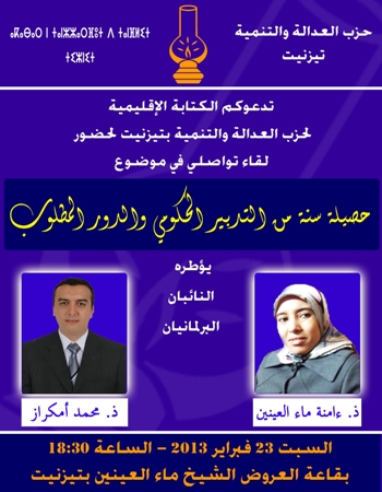 لقاء تواصلي للنائبين البرلمانيين ءامنة ماء العينين ومحمد أمكراز بتيزنيت لقاء تواصلي للنائبين البرلمانيين ءامنة ماء العينين ومحمد أمكراز بتيزنيت